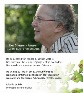 Rouwkaart Lies Driessen-Jansen facebook